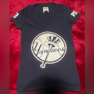 Pink Victoria's Secret Navy Yankees Graphic T-Shirt